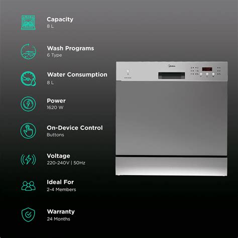 Buy Midea 8 Place Settings Free Standing Dishwasher with Smart Power ...