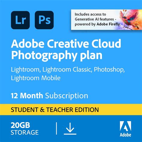Adobe Creative Cloud 20gb Photoshop And Lightroom Student Teacher 1 ...