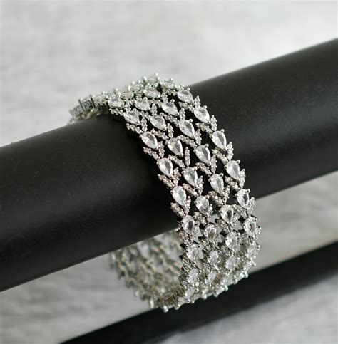 Silver tone cz white thilak stone set of 4 bangles(2.6) dj-47718 ...
