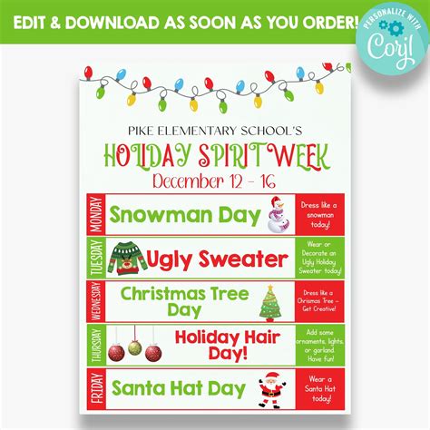 EDITABLE Holiday Spirit Week Flyer Printable Winter Spirit Week ...