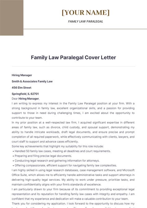 Free Family Law Paralegal Cover Letter Template to Edit Online