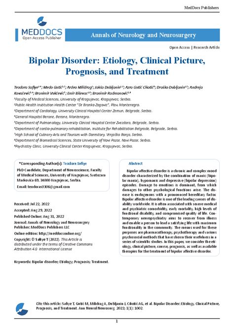 Bipolar Disorder: Etiology, Clinical Picture, Prognosis & Treatment ...