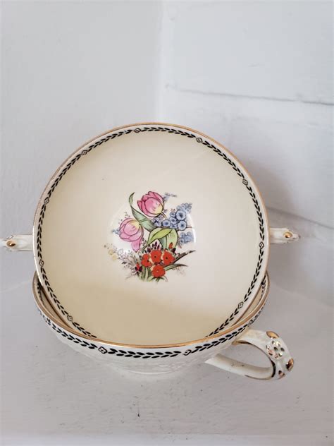 Vintage Double Handle Soup Bowl Cream Soup Bowl With Under - Etsy