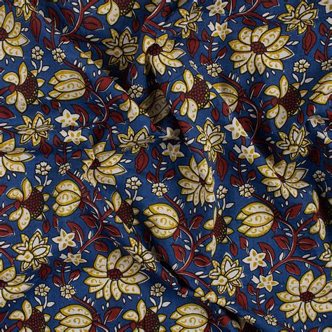 Buy Blue Hand Block Floral Cotton Bagru Print Fabric In Jaipur DMAASA ...