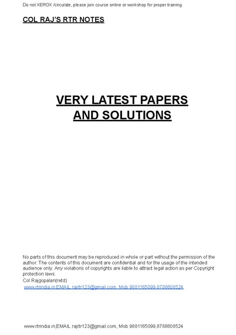 RTR Col Raj examples - rtr notes - COL RAJ’S RTR NOTES VERY LATEST ...