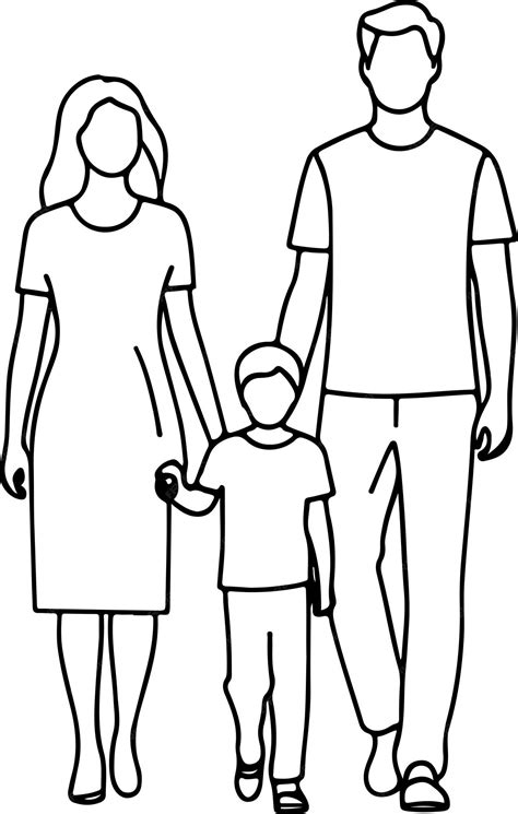 Three members of a family silhouette vector line art isolated white ...