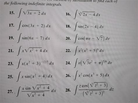 Find each of the following indefinite | StudyX