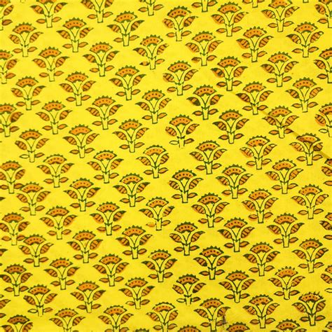 ( PRE-CUT 1.90 CM ) Pure Cotton Yellow With Green And Mustard Flower B ...