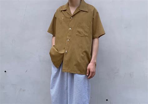 “TOWNCRAFT 60’s~vintage light brown point embroidery design S/S open ...