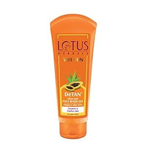 Lotus Herbals Safe Sun DeTAN After-Sun Face Wash Gel | Papaya & Aloe ...