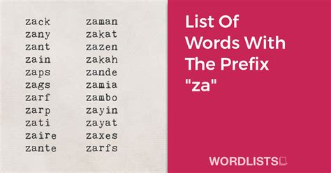 List Of Words With The Prefix "za"