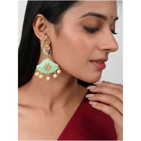 Buy Silvermerc Designs Gold Plated Meenakari Handpainted Kundan Peacock ...