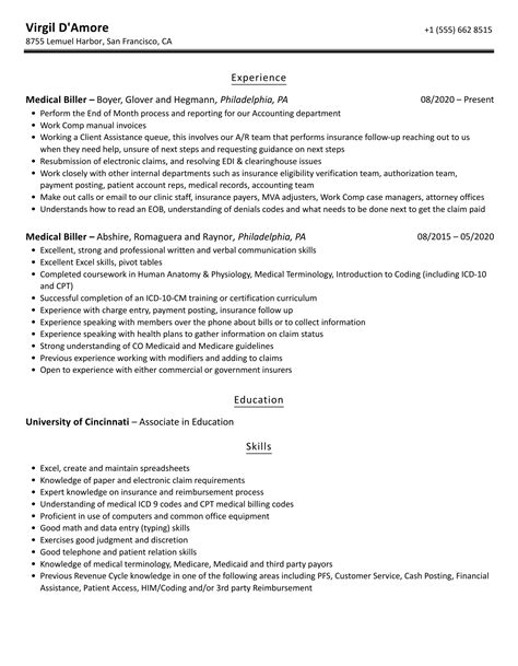 Medical Billing Resume Samples