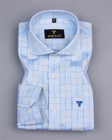 Skyland Blue Gray Check Giza Cotton Formal Shirt for Men – Hamercop