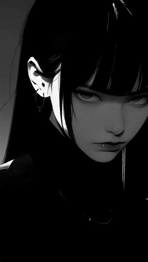 Dark Elegance in Monochrome Anime Art - backiee