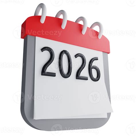 3D render new year 2026 calendar icon isolated on transparent ...