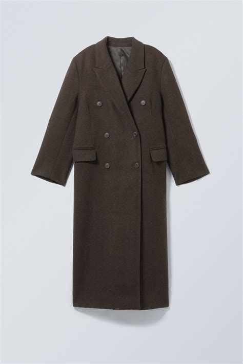 oversized double-breasted wool-blend coat - Dark Brown | Weekday GB