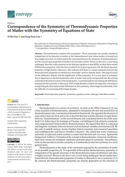 (PDF) Correspondence of the Symmetry of Thermodynamic Properties of ...