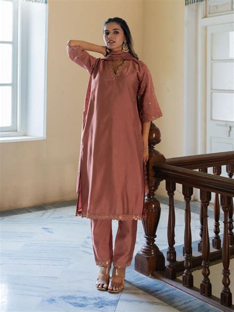 Ethnic Motifs Embroidered Sequinned Straight Kurta Set With Dupatta ...