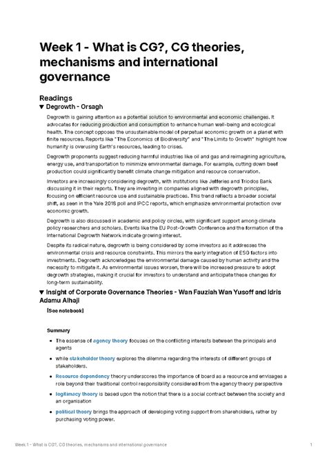 Week 1 - What is CG , CG theories, mechanisms - It advocates for ...