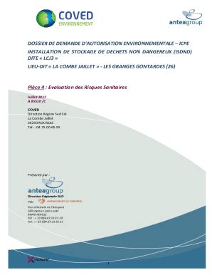 Fillable Online DOSSIER DE DEMANDE D'AUTORISATION ENVIRONNEMENTALE ICPE ...