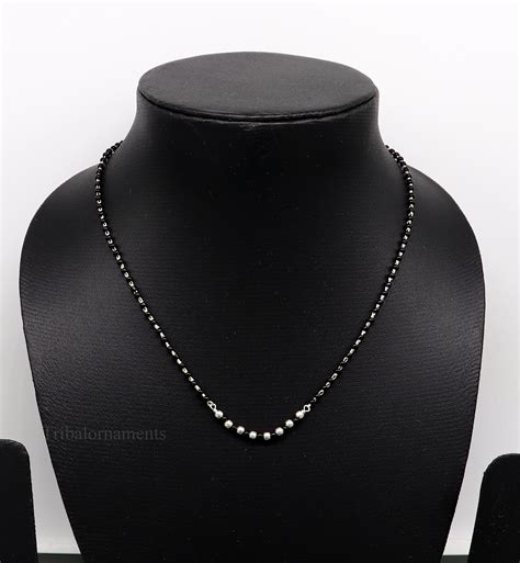 925 sterling silver black beads chain necklace with | TRIBAL ORNAMENTS