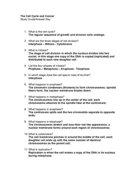 Image result for Cell Cycle Worksheet Answer Key