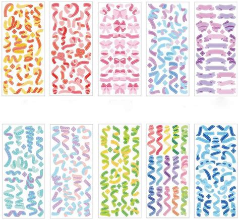 10 Sheets Hyun-chae Ribbon Stickers Self Adhesive India | Ubuy
