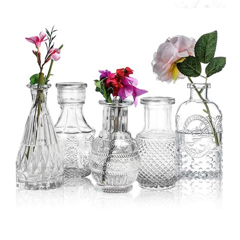 Crystal Clear Glass Bud Vases (Set of 5) for Home Decoration ...