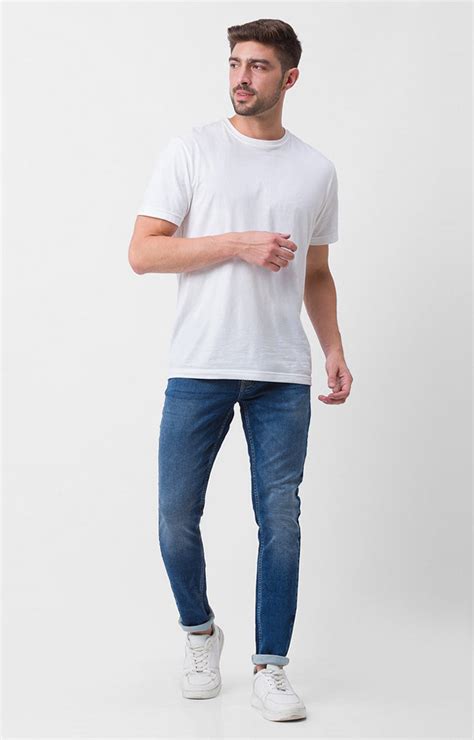 Spykar Mid Blue Cotton Super Slim Fit Tapered Length Jeans For Men ...