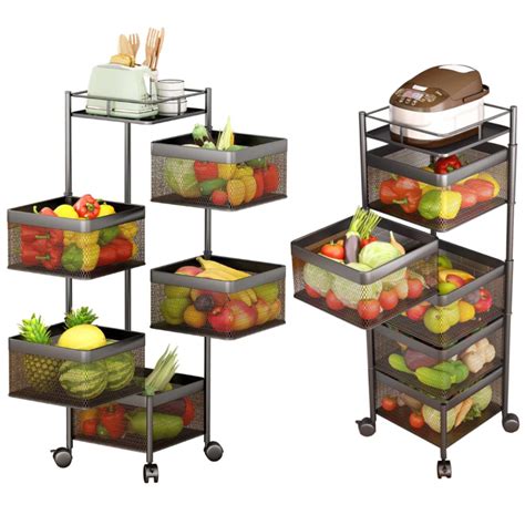 THEOLDPAPA Kitchen Trolley with Wheels Rotating Portable Trolley 5 ...