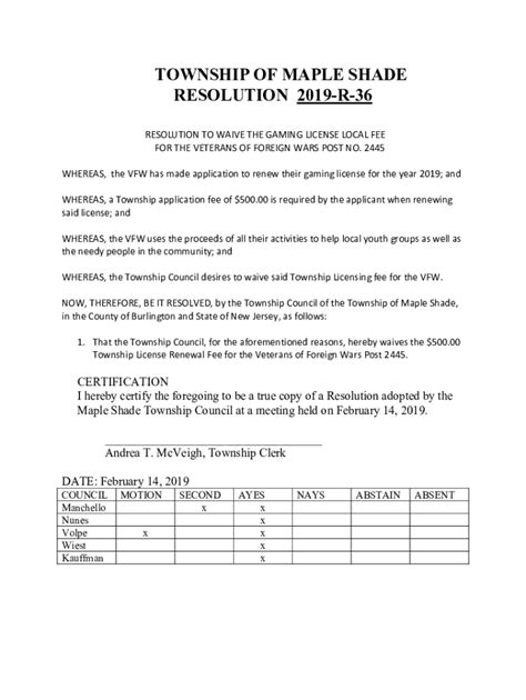 Fillable Online Department of New Jersey VFW - 2445 Maple Shade Post ...