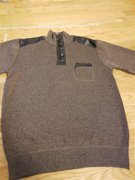 Leonardo Gavino Men's Brown Sweater 1/4 Zip Leather B… - Gem