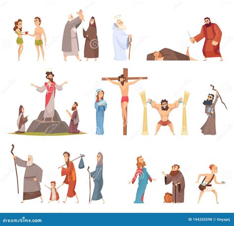 Bible Characters. Historical Antique Holy People Vector Illustrations Collection Stock Vector ... - illustration of faith in the bible