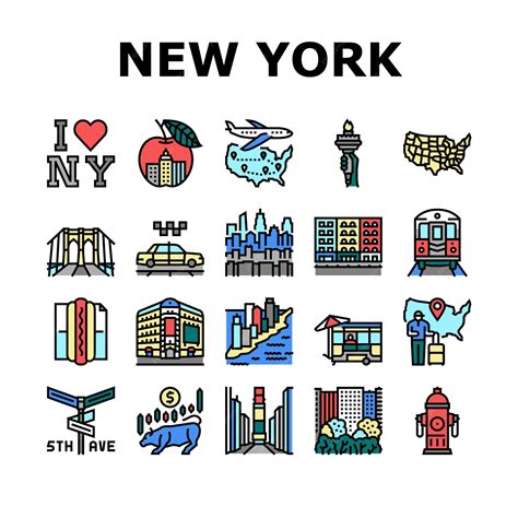 Premium Vector | New York American City Landmarks Icons Set Vector