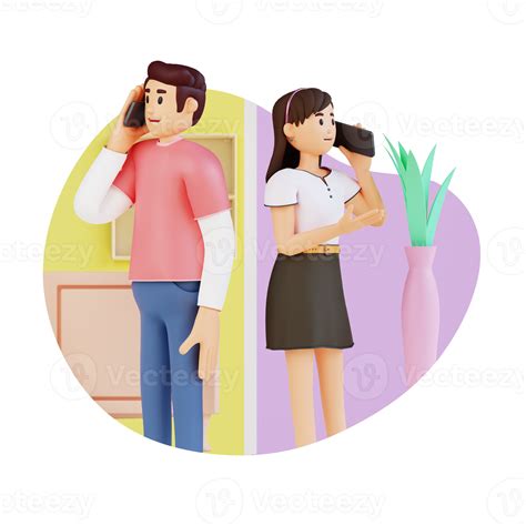 young boy and girl doing phone call conversation 3D character ...