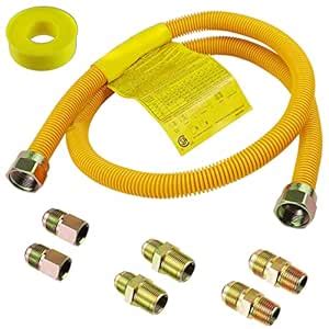 Hosile 48" Flexible Stainless Steel Gas Line Kit, 5/8" OD (1/2" ID ...