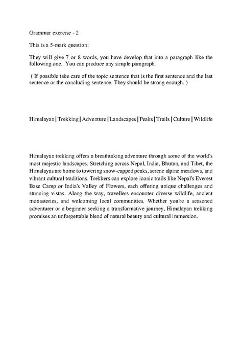 Grammar Exercise 2: Crafting Paragraphs from Given Words - Studocu