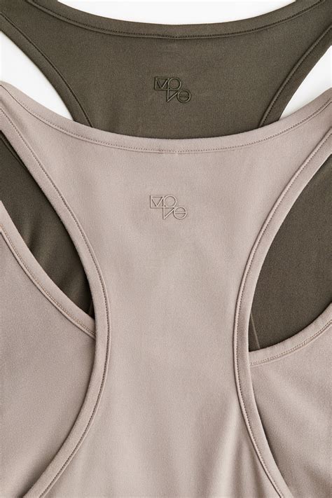 Women's Warm grey/Olive green 2-pack sports vest tops with DryMove™ | H ...