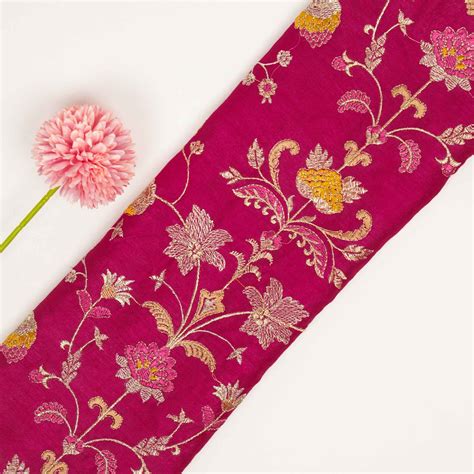 Devyani Jaal on Fuxia Semi Raw Silk Embroidered Fabric – Zarinama