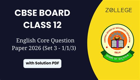 CBSE Class 12 English Core Question Paper 2026 (Set 3 - 1/1/3) with ...