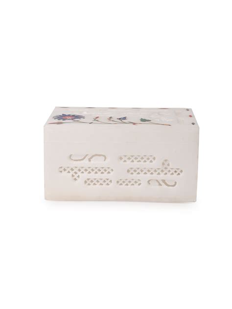White Marble Jewellery Box | Intricate Carving & Inlay Work