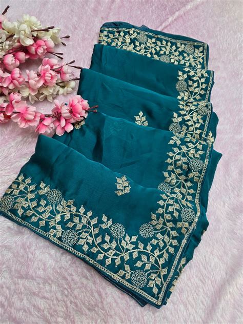 969004 Designer Party Wear Art Silk Fancy Saree with Pita Work - Teal ...