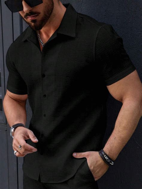 Men Black Slight Stretch Short Sleeve Shirt – Roar Fox