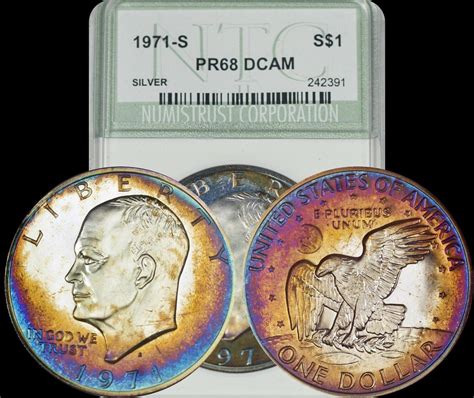 1971-S EISENHOWER SILVER DOLLAR NTC PROOF BLUE/VIOLET TONED HIGH GRADE ...