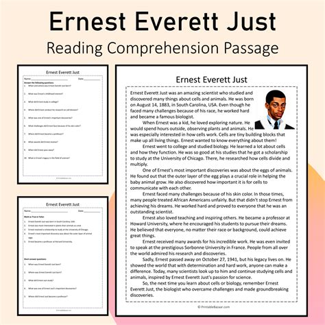 Ernest Everett Just | Reading Comprehension Passage Printable Activity ...