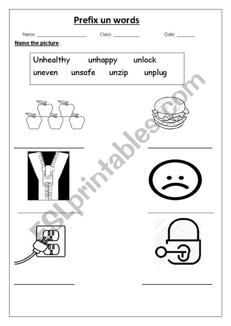 Prefix un words - ESL worksheet by stannie