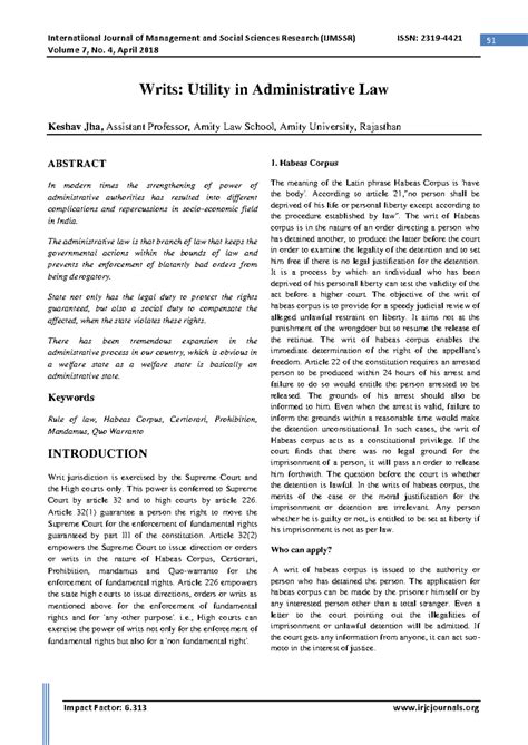 Utility of Writs in Administrative Law: A Comprehensive Analysis - Studocu