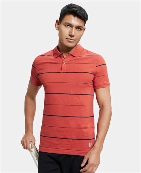 Buy Super Combed Cotton Rich Striped Half Sleeve Polo T-Shirt ...