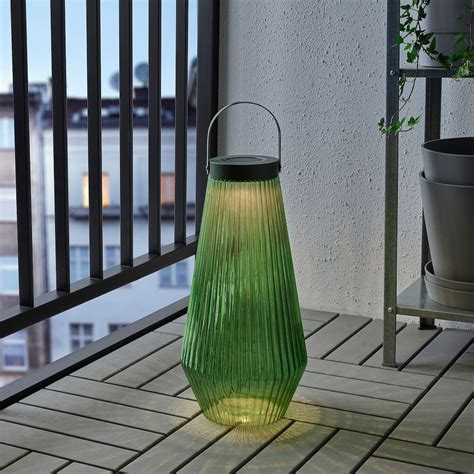 SOLVINDEN LED solar-powered floor lamp - outdoor, glass green - IKEA ...